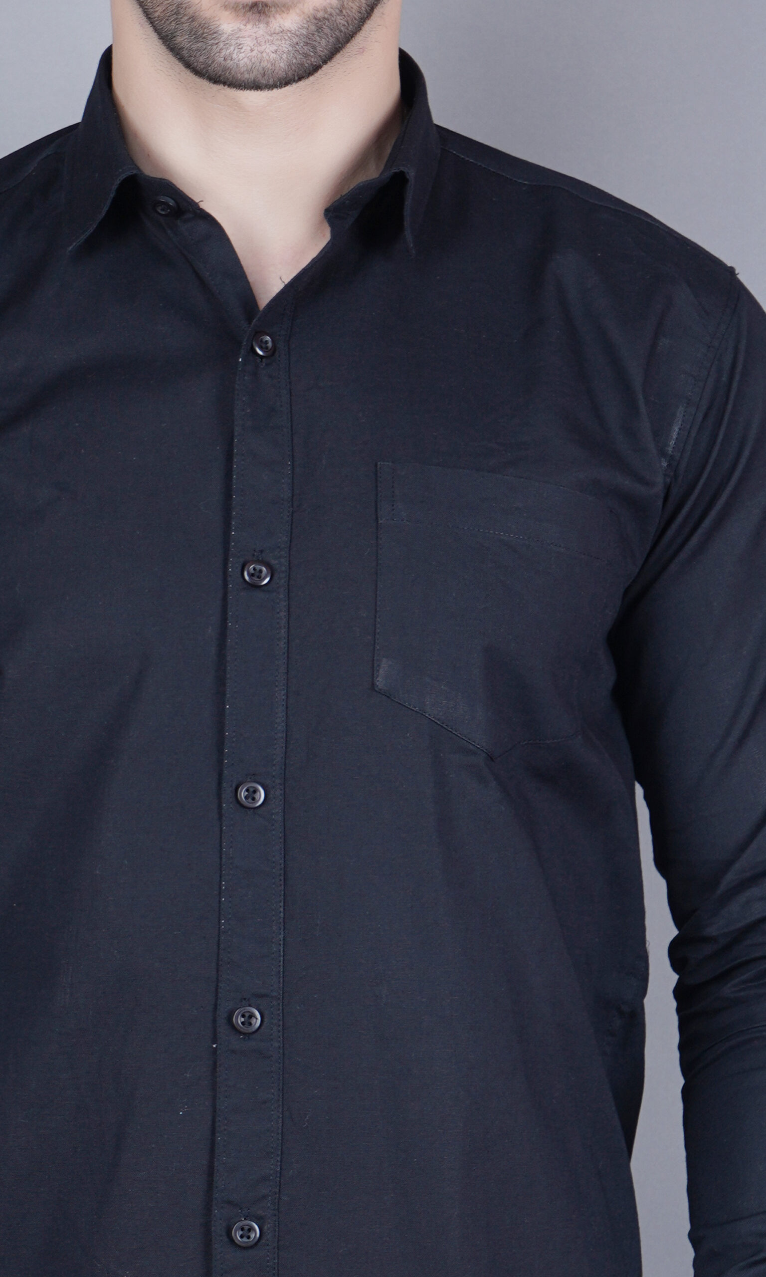 Men's Casual & Formal Dress Shirt - Solid, Long Sleeve, Lightweight Black - M to XL - Image 8