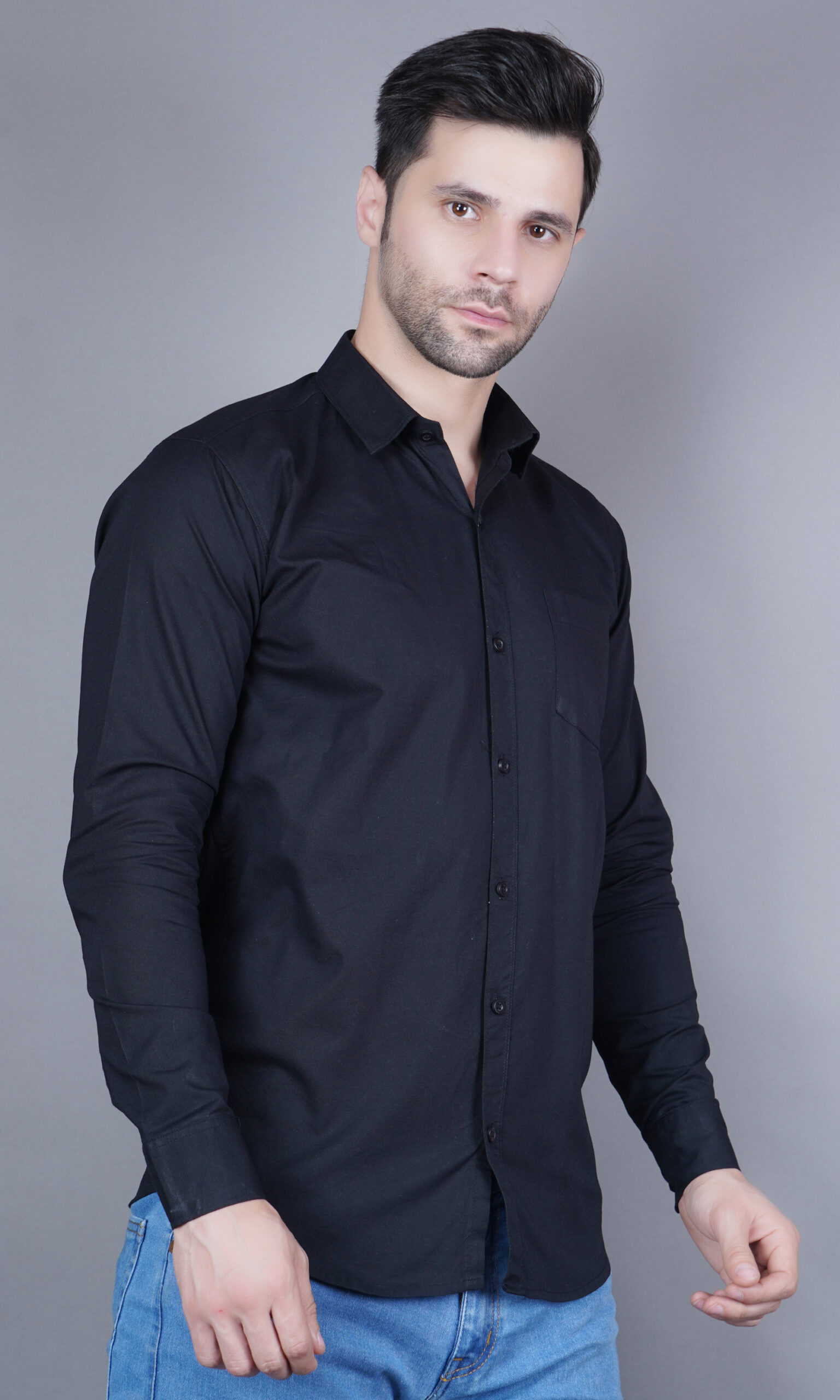 Men's Casual & Formal Dress Shirt - Solid, Long Sleeve, Lightweight Black - M to XL - Image 7
