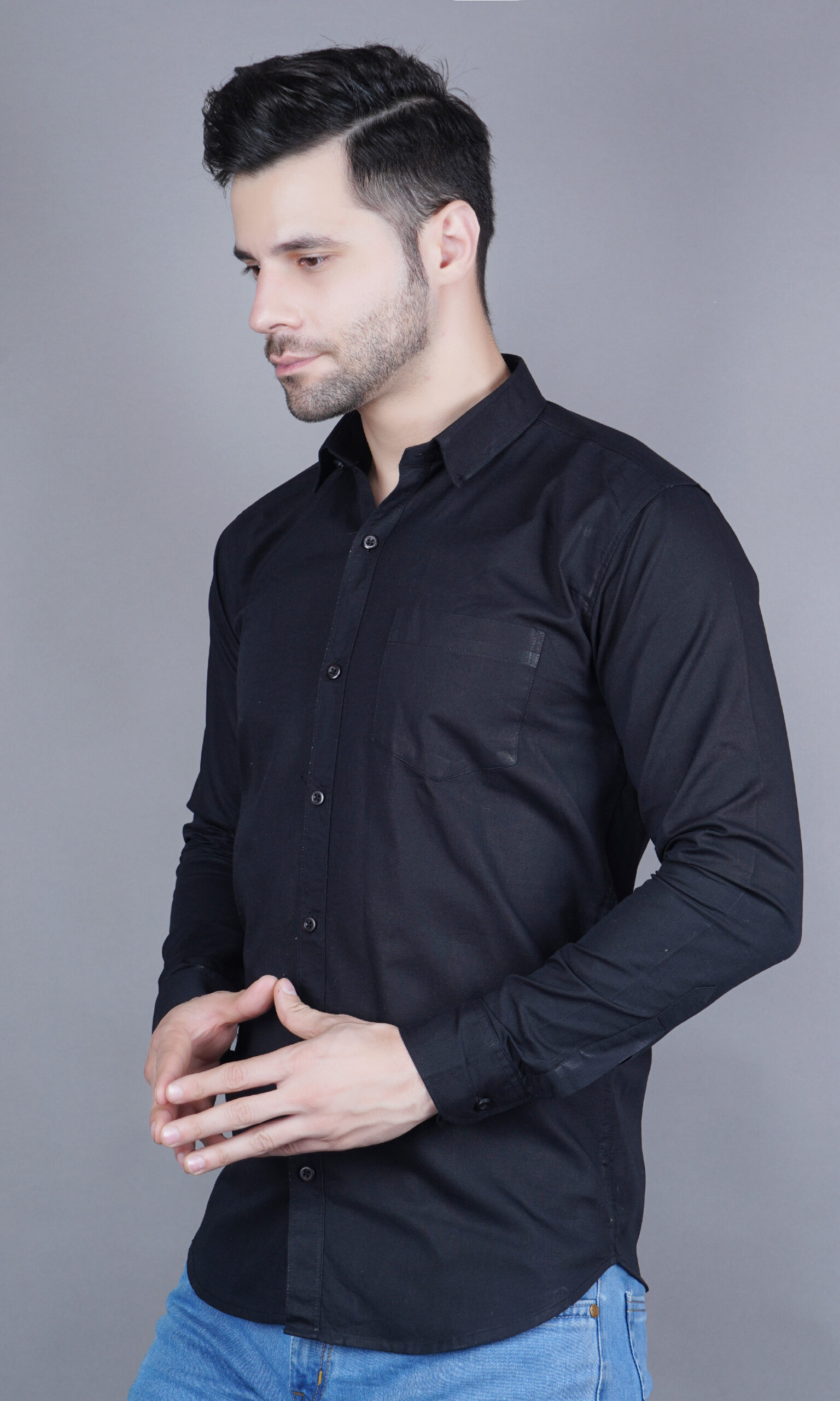 Men's Casual & Formal Dress Shirt - Solid, Long Sleeve, Lightweight Black - M to XL - Image 6