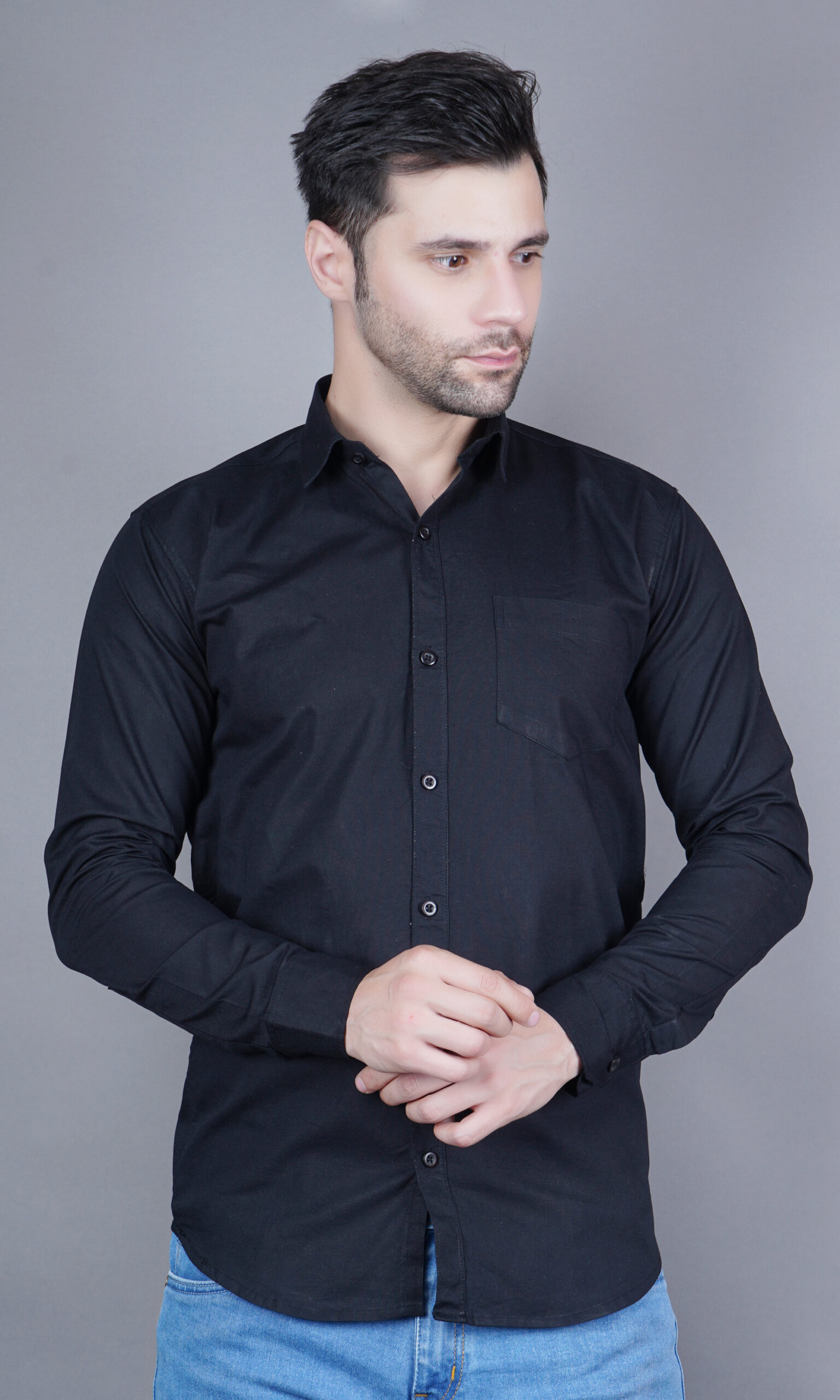 Men's Casual & Formal Dress Shirt - Solid, Long Sleeve, Lightweight Black - M to XL - Image 5
