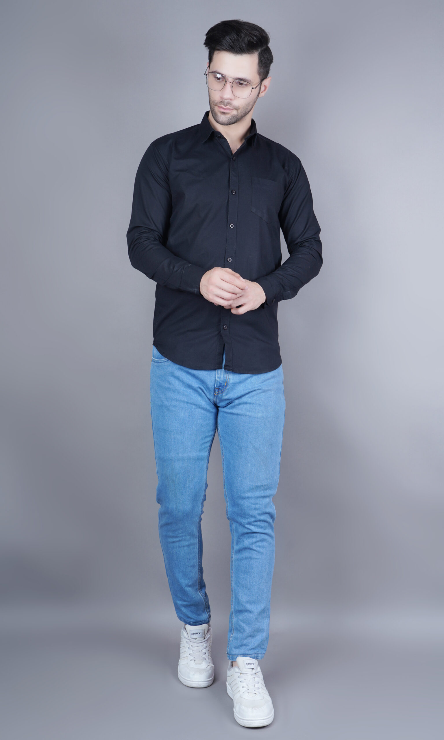 Men's Casual & Formal Dress Shirt - Solid, Long Sleeve, Lightweight Black - M to XL - Image 4