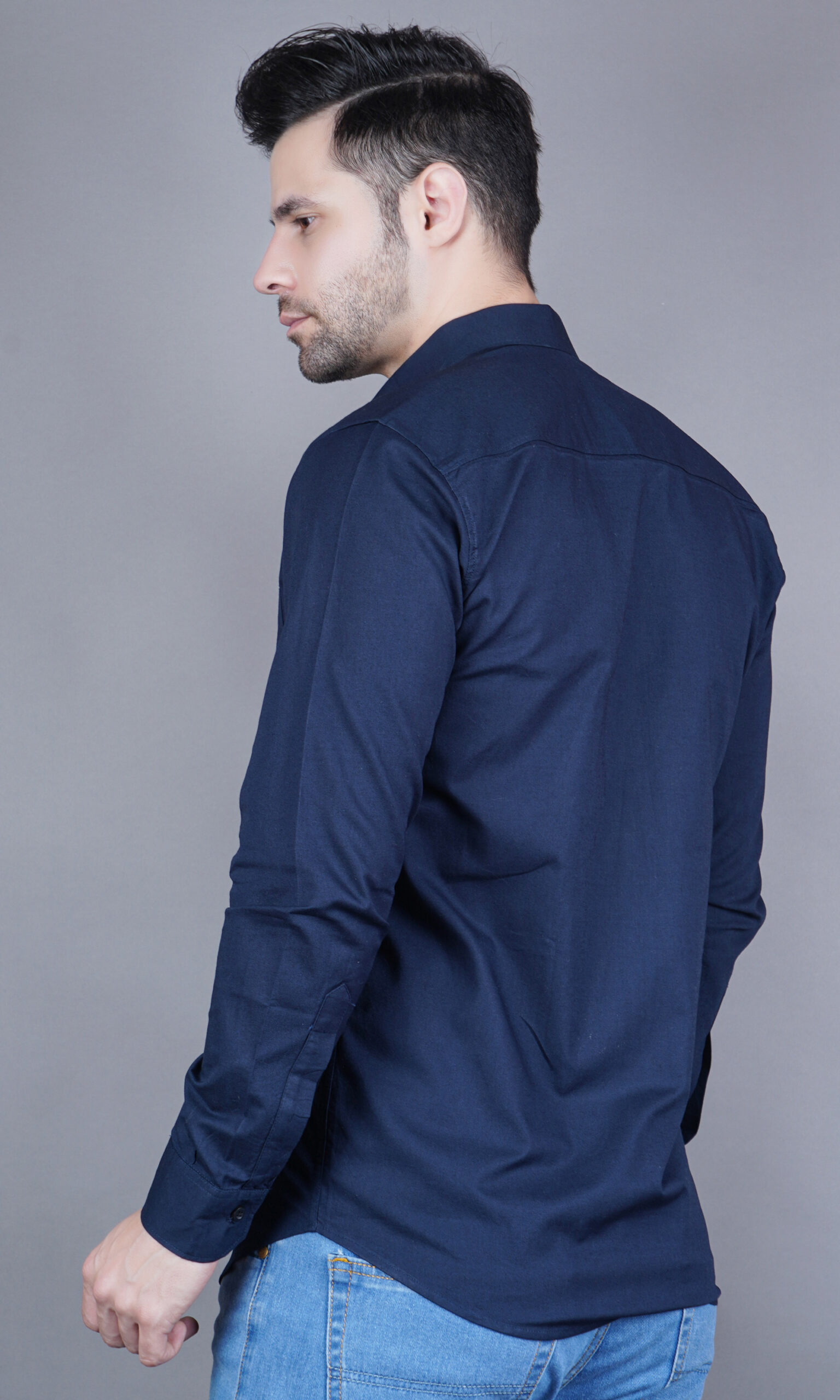 Men's Casual & Formal Dress Shirt - Solid, Long Sleeve, Lightweight Navy Blue - M to XL - Image 9