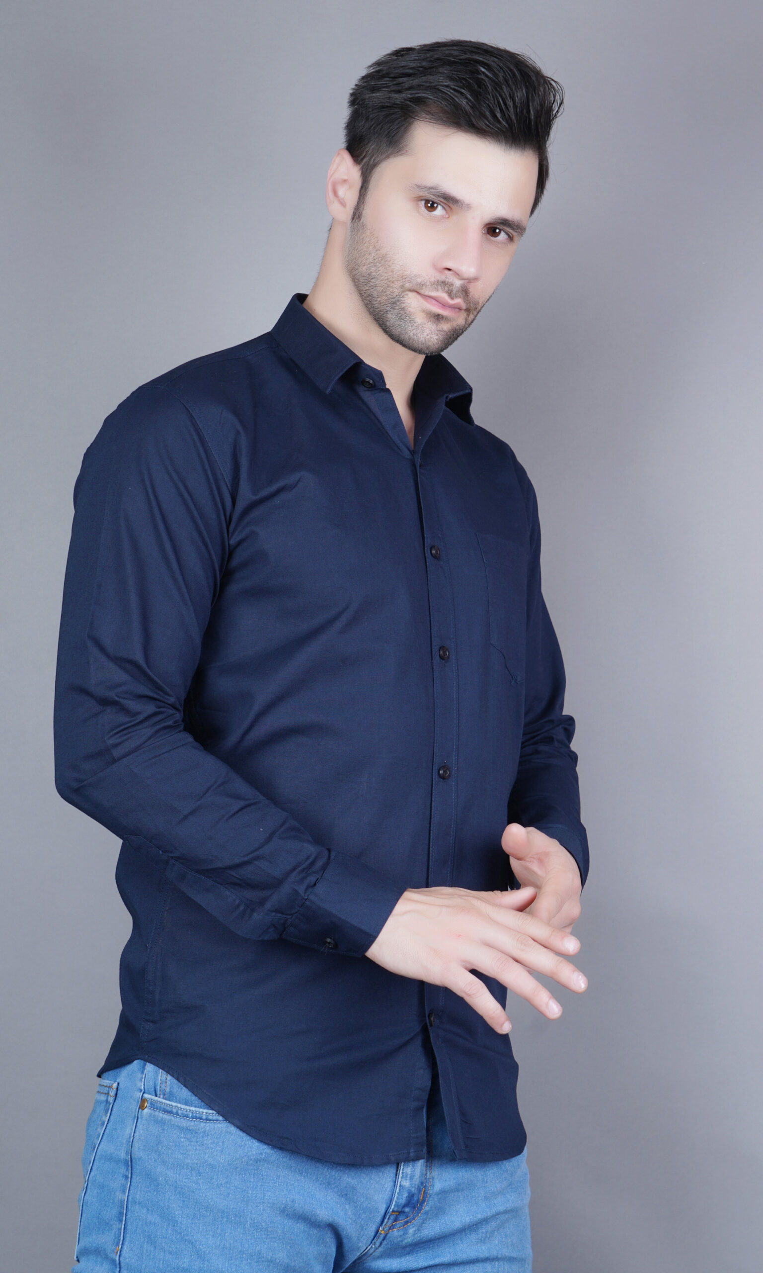 Men's Casual & Formal Dress Shirt - Solid, Long Sleeve, Lightweight Navy Blue - M to XL - Image 7
