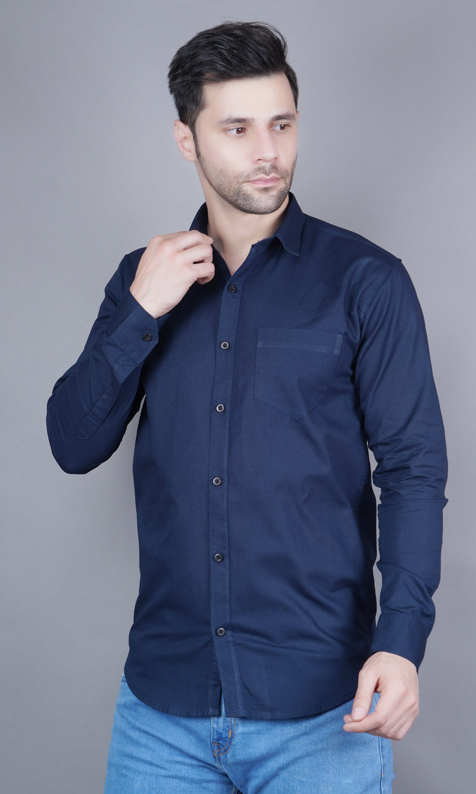Men's Casual & Formal Dress Shirt - Solid, Long Sleeve, Lightweight Navy Blue - M to XL - Image 6