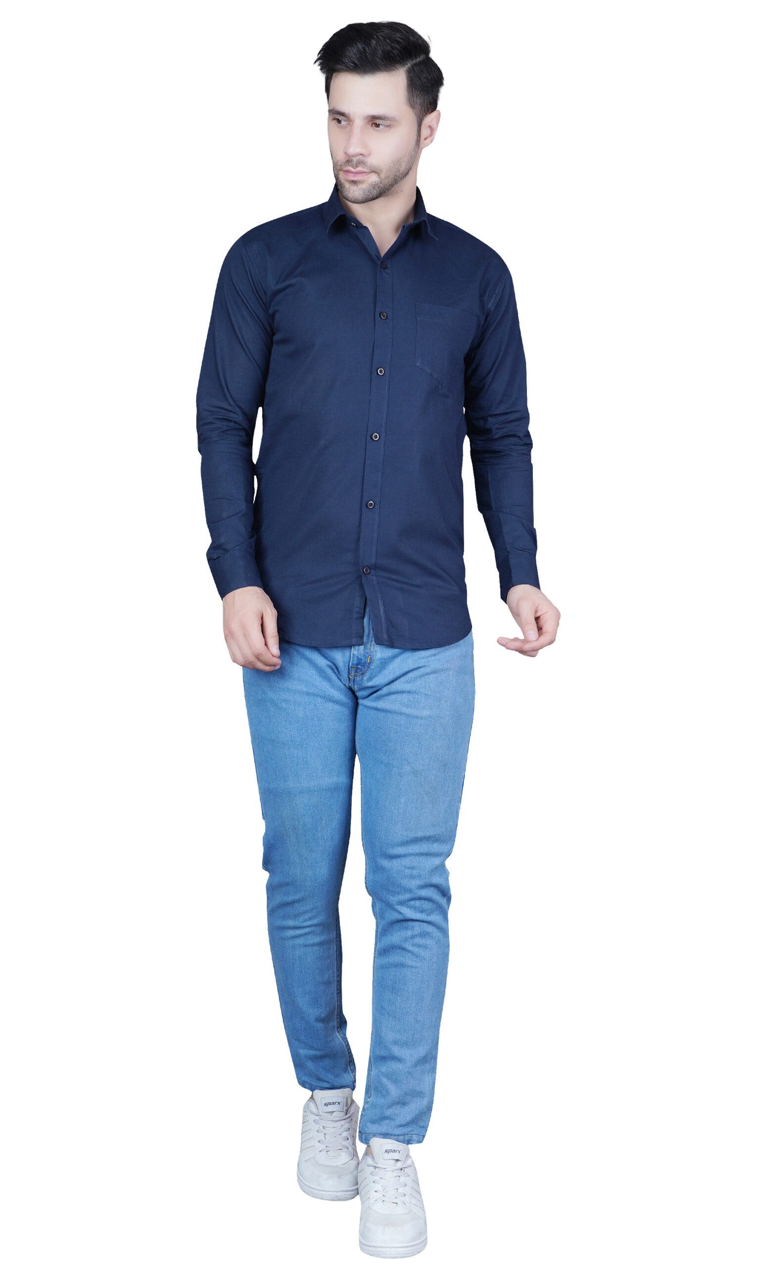 Men's Casual & Formal Dress Shirt - Solid, Long Sleeve, Lightweight Navy Blue - M to XL