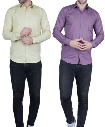 Men's Casual & Formal Dress Shirt - Solid, Long Sleeve, Lightweight Pista Green Purple - M to XL