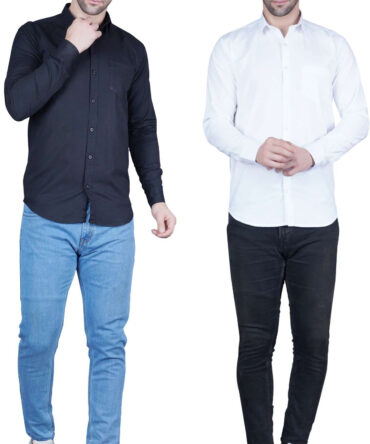 Men's Casual & Formal Dress Shirt - Solid, Long Sleeve, Lightweight White Black - M to XL