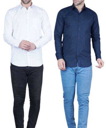 Men's Casual & Formal Dress Shirt - Solid, Long Sleeve, Lightweight White Blue - M to XL