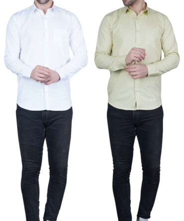 Men's Casual & Formal Dress Shirt - Solid, Long Sleeve, Lightweight Pista Green White - M to XL