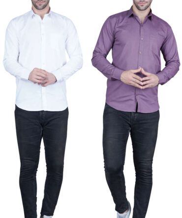 Men's Casual & Formal Dress Shirt - Solid, Long Sleeve, Lightweight Purple White - M to XL